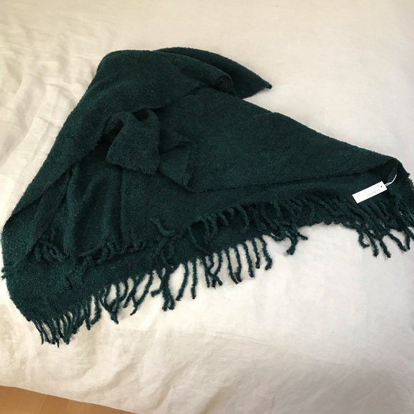 NWT Madewell chunky knit scarf deep green nubbly beauty. XXL wrap with fringe - Picture 2 of 9